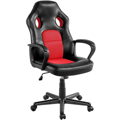 Leather Office Gaming Chair Adjustable Computer Desk Chair for Study Games Red