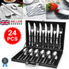24PCS Stainless Steel Cutlery Sets Tableware Dining Kitchen Fork Spoons Boxed