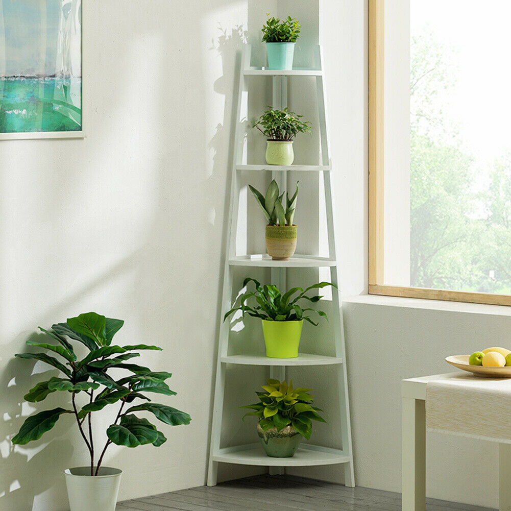 Bamboo Wooden Corner Storage Shelf Rack Ladder Shelving Unit Display Plant Stand