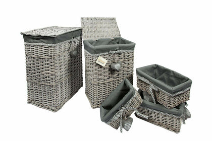 Woodluv Grey Wicker Laundry Storage Basket Bin Clothes Gift Hamper Basket