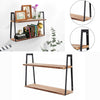 2 Tier Industrial Wooden Metal Wall Floating Shelf Storage Bookcase Display Rack