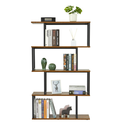 4 Tier S Shape Bookcase Bookshelf Storage Rack Metal Frame Display Stand Home