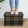 LARGE TARTAN LINEN FOLDING STORAGE OTTOMAN POUFFE SEAT FOOT STOOL TOY BOX BENCH