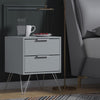Matt Grey 2 Drawer Bedside Cabinet Table.Silver Hairpin Legs.14cm Deep Drawers.