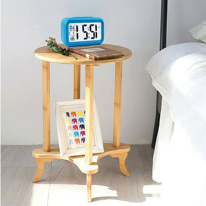 Small Round Coffee Table Wooden Sofa Side Table Bedside Storage Shelf Nightstand