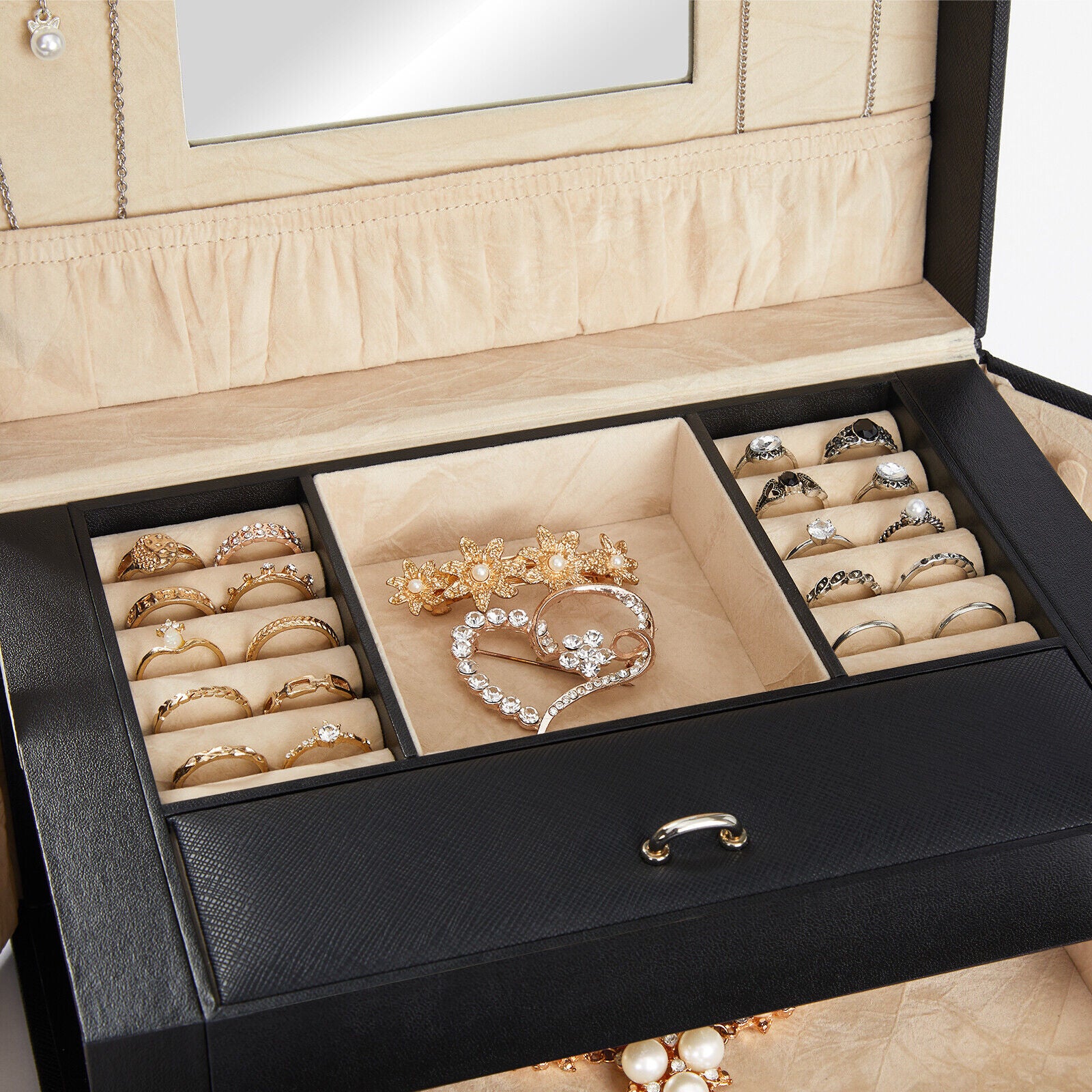Large Jewellery Box Organiser with Drawers 4 Layers Luxury Storage Cas ...