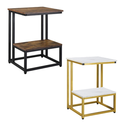 Side Table Doule Layer End Table Modern Coffee Table w/ Steel Frame