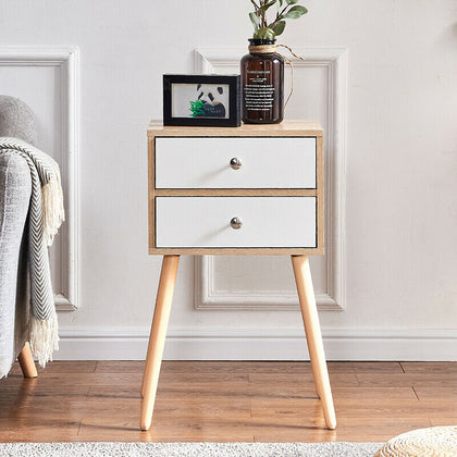 Modern Bedside Side End Table Nightstand Storage 2 Drawers Bedroom Living Room
