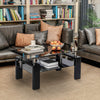 Tempered Glass Coffee Table W/ Storage Shelf Modern Living Room Furniture Black