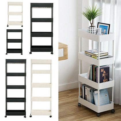 White/Black Slim Carts Kitchen Bathroom Thin Storage Trolley Cart Rack 3-5 Tiers