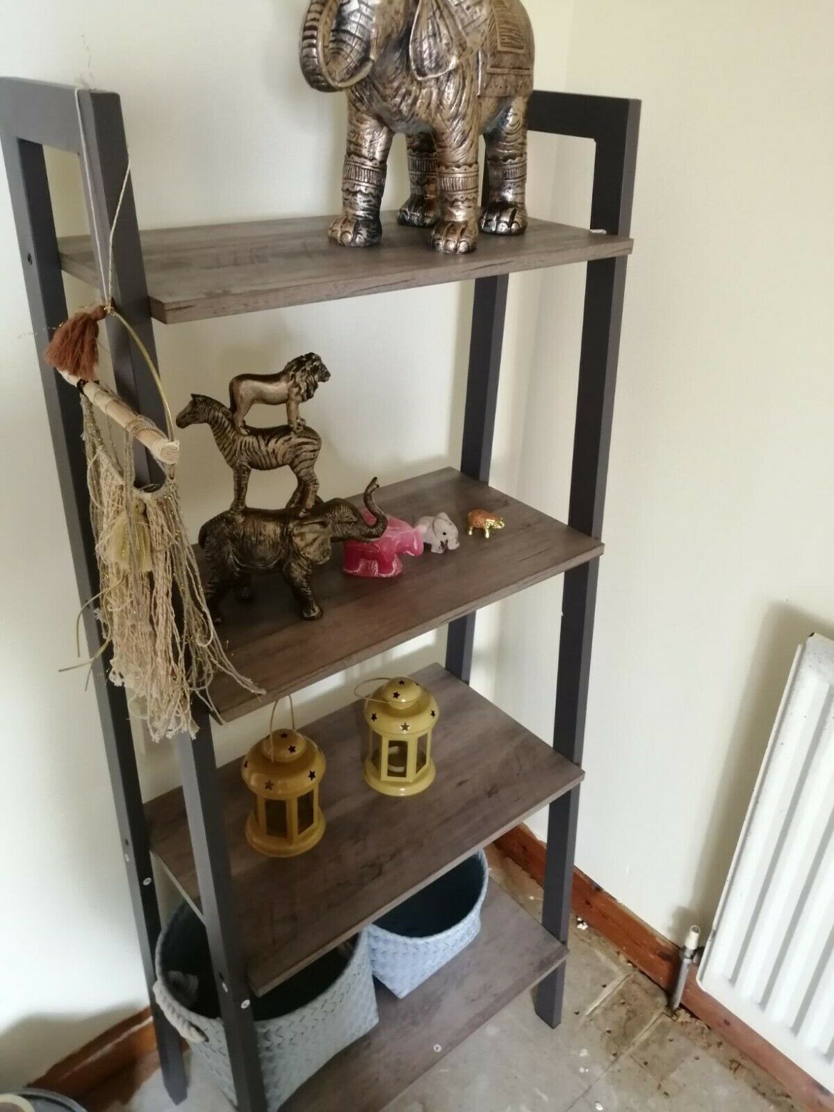 Industrial Plant Stand Vintage Bookcase Ladder Shelving Grey Display Rack Metal