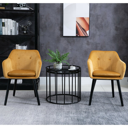 HOMCOM 2-PC Modern Upholstered Fabric Bucket Seat Dining Room Armchairs - Yellow