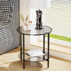 2 Tier Large Round Glass Coffee Table Living Room Side Table Storage Shelf Home