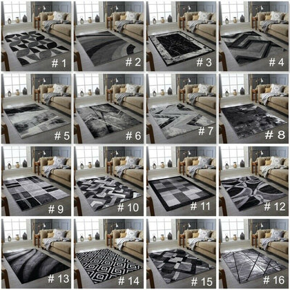GREY BLACK MODERN DESIGN RUG SOFT LARGE LIVING ROOM FLOOR BEDROOM CARPET RUGS