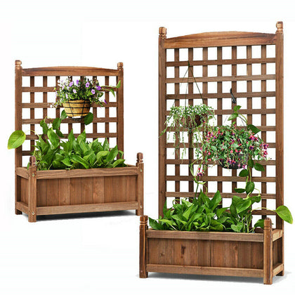 Wooden Garden Planter Plant Flowerpot Box With Trellis Support Patio Lattice 30