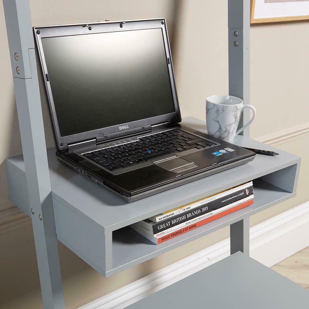 Grey 3 Tier Ladder Desk Unit Home Office Shelving Storage with Stool Included