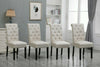 4x Beige Button Tufted High Back Dining Chairs Fabric Upholstered Kitchen Room