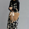 Women Brown Bowknot Straw Beach Bag Tote Basket Handbag Shoulder Messenge