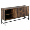 Industrial TV Stand Rustic Solid Wood Vintage Storage Unit Metal Media Cabinet