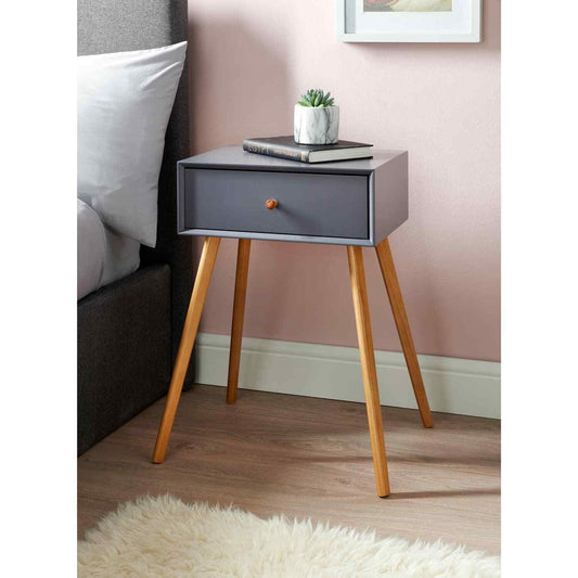Bjorn Bedside Table Storage Modern Drawer Furniture Side Night Stand- Grey
