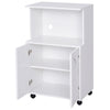 Rolling Kitchen Trolley Microwave Cart 2-Door Cabinet Shelves White