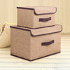 2 Pcs Folding Beige Cloth Basket Fabric Storage Box With Lid Home Organizer