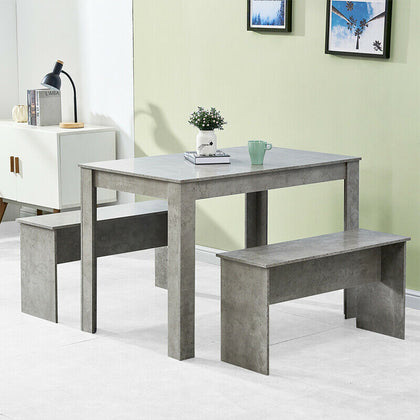 Dining Table and Bench Set Solid Dining Room Unit Kitchen Furniture Grey Home