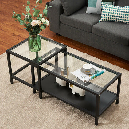 Nesting Table Set 2PCS Modern Metal Frame Sofa End Tables High Low Coffee Table