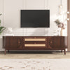 TV Stand Cabinet 2 Drawers 2 Doors Wooden Rattan TV Entertainment Unit Brown