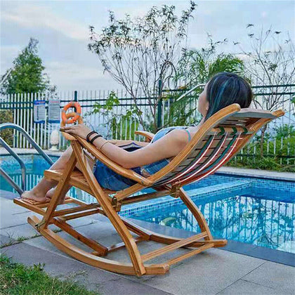 Noise Free Bamboo Rocking Chair Sun Lounger Stable Foot Headrest Indoor Outdoor