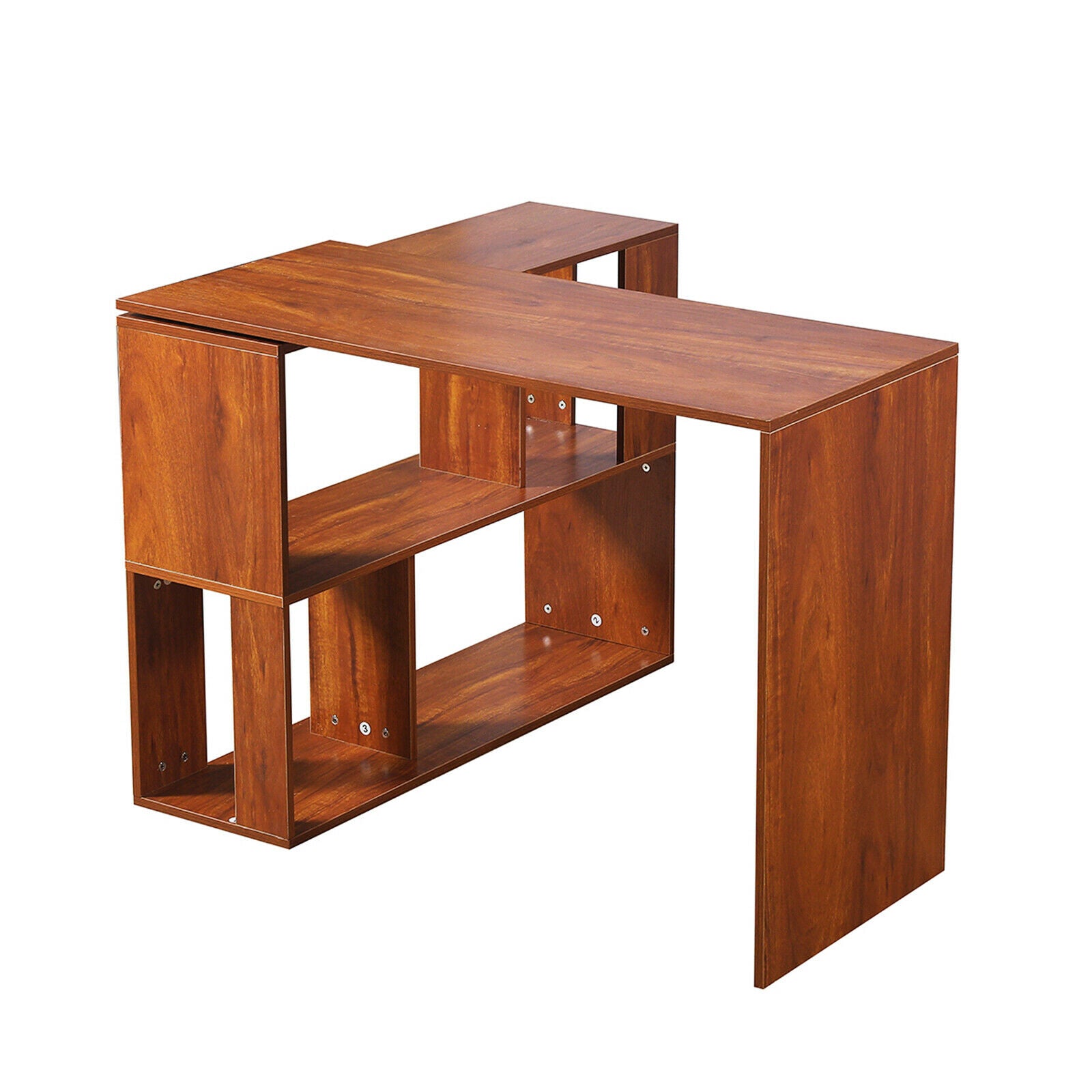 Brown L-shaped Computer Desk Corner PC Table Workstation Home Office w/ Shelves