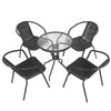 Round Glass Dining Table Outdoor Patio Bistro Set 2/4 Rattan Stacking Chairs