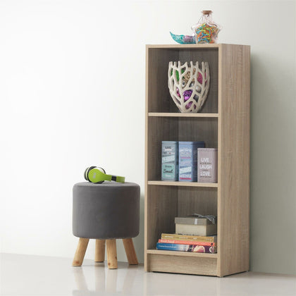 3 Tier Medium Narrow Bookcase Shelving Unit Living Room Office Sonoma Oak