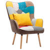 Vintage Patchwork Fabric Leisure Armchair Wing Back Upholstered Chair Footstool