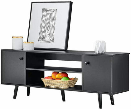 Living Room TV Stand Cabinet Black with 2 Doors and Storage Shelves, 47 inches W