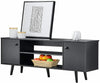 Living Room TV Stand Cabinet Black with 2 Doors and Storage Shelves, 47 inches W
