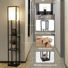 Wooden Floor Lamp 3-Tier Storage Shelf LED Reading Light Free Standing w/ Shade