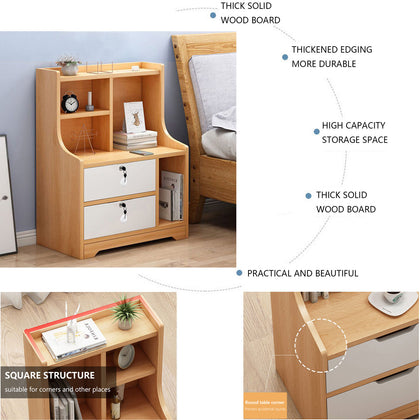 Bedroom Table Locked Drawers Bedside Side Cabinet Furniture Storage Nightstand