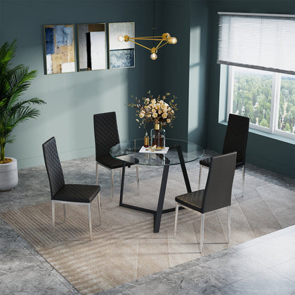 Kitchen Dining Room Tempered Glass Top Table 4/6pcs Faux Leather Padded Chairs