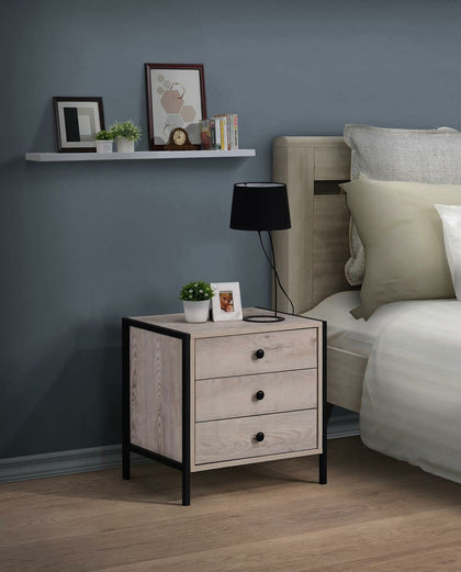 Zahra Bedside Table Cabinet Bedroom Furniture Nightstand 3 Drawer Ash Oak
