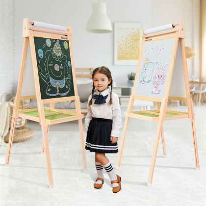 2in1 Children Kids Magnetic Wood Blackboard Whiteboard Easel Paint Drawing Board
