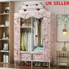 Large Fabric Canvas Wardrobe With Hanging Rail Shelving Clothes Storage Cupboard