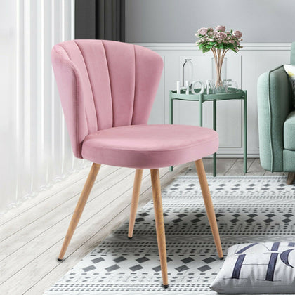 Pink Dining Chair Velvet Fabric Oyster Armchair Shell Stitched Back Living Room