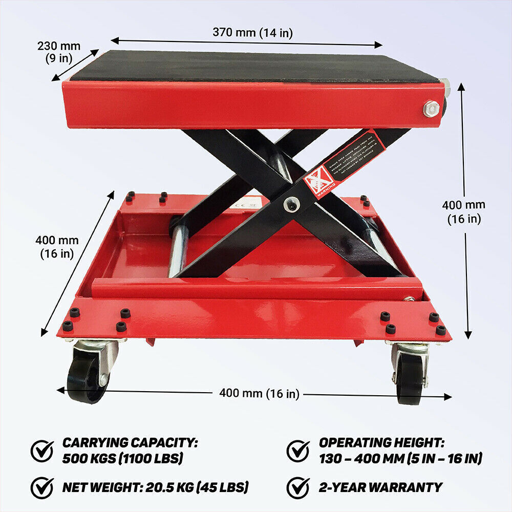 500kg Motorcycle Motor Bike Stand Scissor Lift Jack Workshop Heavy Dut ...