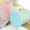 Hollow Rose Flower Cosmetic Metal Pen Pencil Pot Holder Stationery Organizer