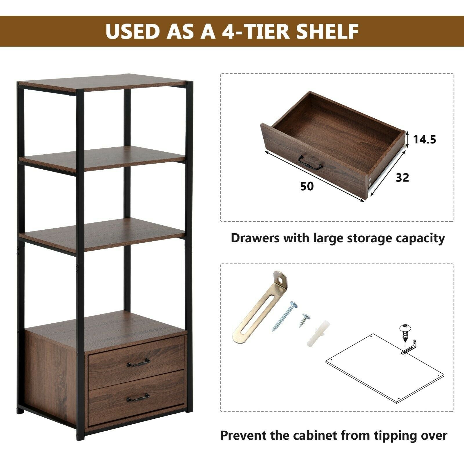 4-Tier Bathroom Floor Cabinet tall cabinets Storage Bookcase Cabinet Storage Cup