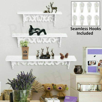 3X WALL RACK SHELF STORAGE DISPLAY KITCHEN SHELVES FLOATING WOODEN MOUNTED UNIT