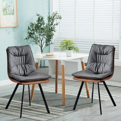 Set of 2 Dining Chair Grey Faux Leather Double Layer Padded Seat Dining Room New