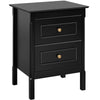 Black Bedside Table Chest of Drawer, 2 Drawers with Metal Handles and Solid Wood