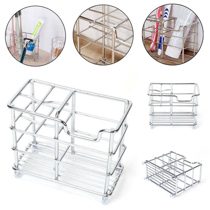 Stainless Steel Bathroom Toothbrush Holder Metal Toothpaste Stand Storage Rack